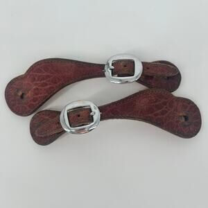 Vintage Leather Western Boot Spur Straps - Brown w/ Silver Hardware